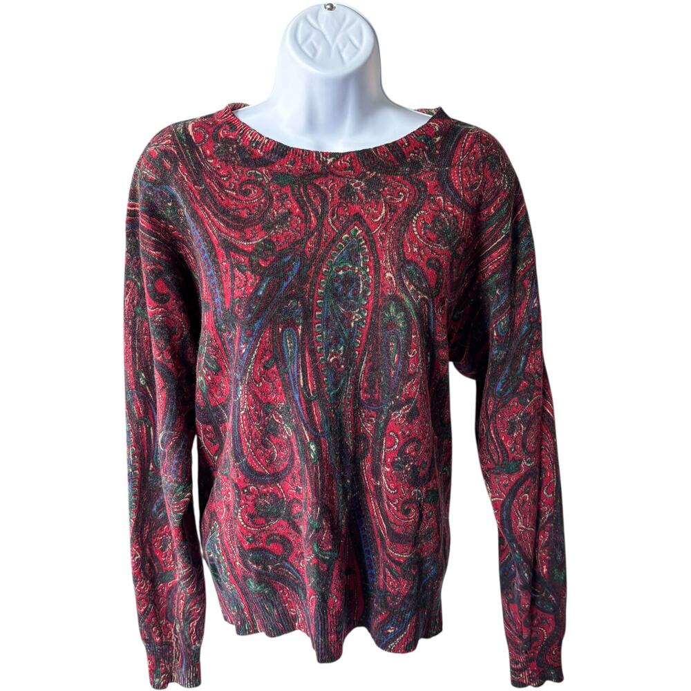 Ralph Lauren S Paisley Lambswool Crewneck Sweater Red Green